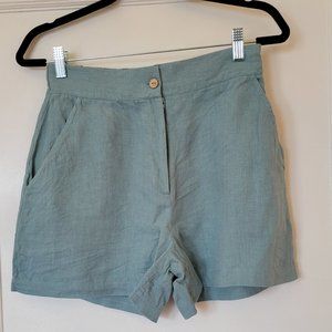 High Waist Linen Shorts, Sz. 8, Teal